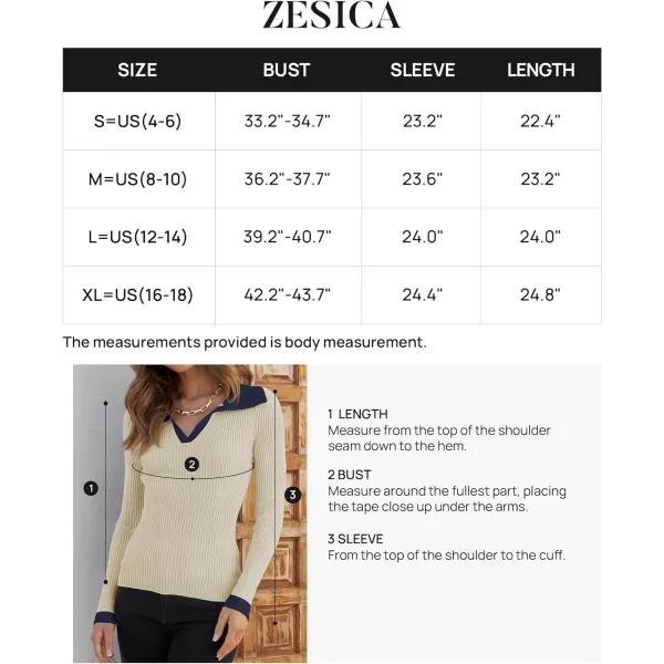 imageZESICA Womens 2023 Fall V Neck Shirts Long Sleeve Ribbed Knit Sweater Lapel Slim Fitted Casual Basic Tee TopsApricot