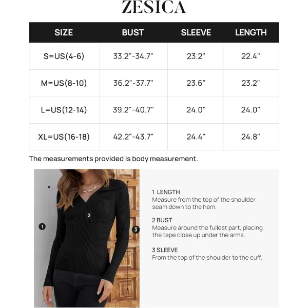 imageZESICA Womens 2023 Fall V Neck Shirts Long Sleeve Ribbed Knit Sweater Lapel Slim Fitted Casual Basic Tee TopsBlack