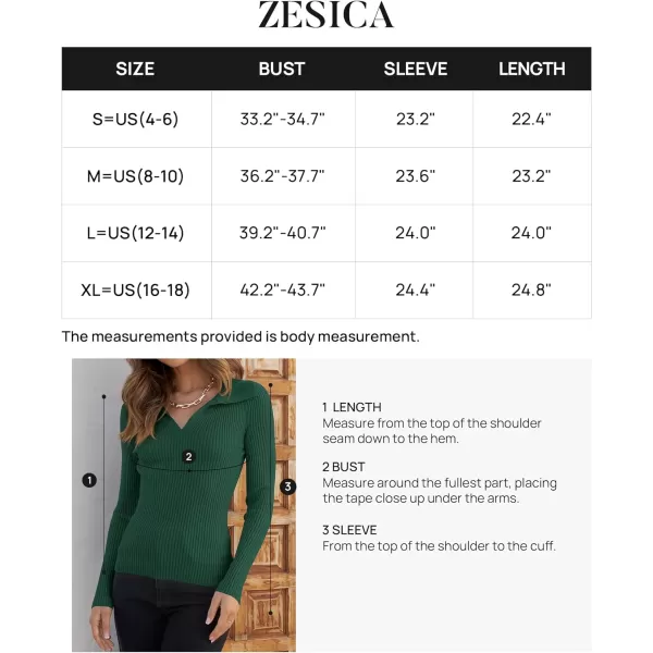 imageZESICA Womens 2023 Fall V Neck Shirts Long Sleeve Ribbed Knit Sweater Lapel Slim Fitted Casual Basic Tee TopsDarkgreen