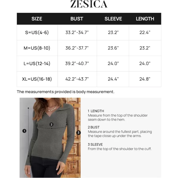 imageZESICA Womens 2023 Fall V Neck Shirts Long Sleeve Ribbed Knit Sweater Lapel Slim Fitted Casual Basic Tee TopsGrey