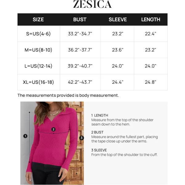 imageZESICA Womens 2023 Fall V Neck Shirts Long Sleeve Ribbed Knit Sweater Lapel Slim Fitted Casual Basic Tee TopsRose