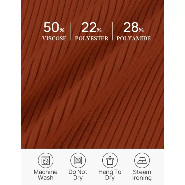 imageZESICA Womens 2023 Fall V Neck Shirts Long Sleeve Ribbed Knit Sweater Lapel Slim Fitted Casual Basic Tee TopsRust