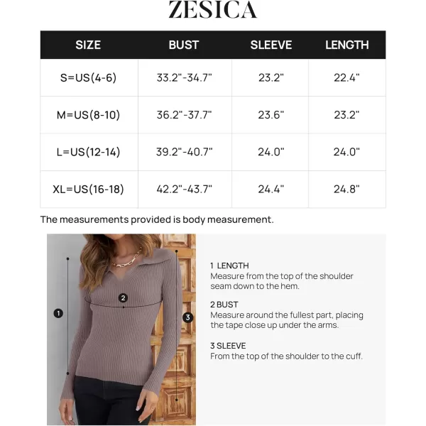 imageZESICA Womens 2023 Fall V Neck Shirts Long Sleeve Ribbed Knit Sweater Lapel Slim Fitted Casual Basic Tee TopsTaro