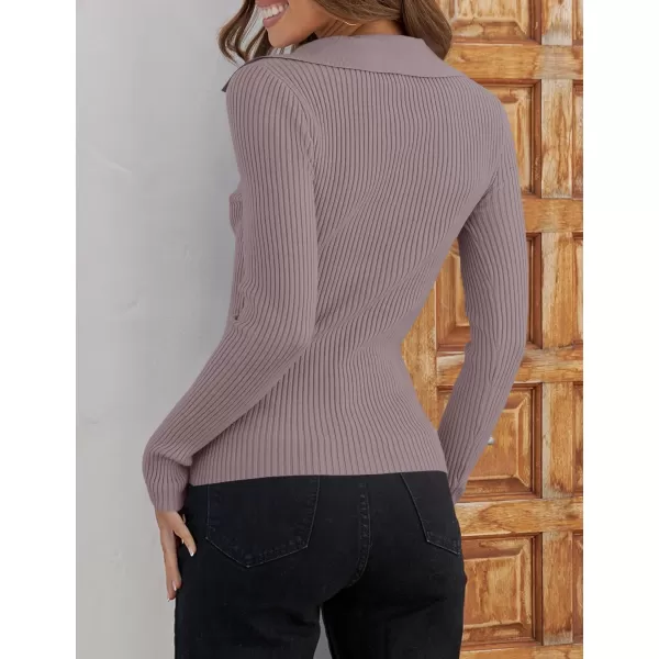 imageZESICA Womens 2023 Fall V Neck Shirts Long Sleeve Ribbed Knit Sweater Lapel Slim Fitted Casual Basic Tee TopsTaro
