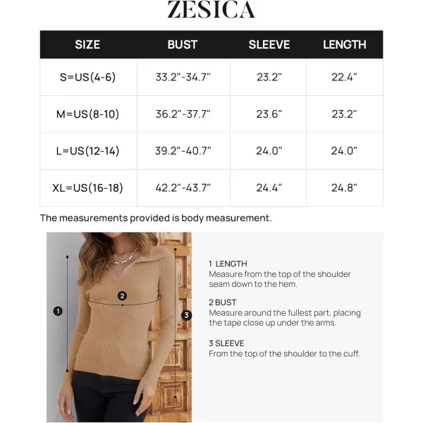 imageZESICA Womens 2023 Fall V Neck Shirts Long Sleeve Ribbed Knit Sweater Lapel Slim Fitted Casual Basic Tee TopsToffee