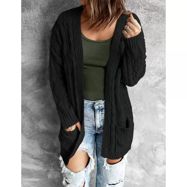 imageZESICA Womens 2023 Fall Winter Chunky Cable Knit Open Front Sweater Long Sleeve Casual Loose Cardigan Outerwear CoatsAllblack