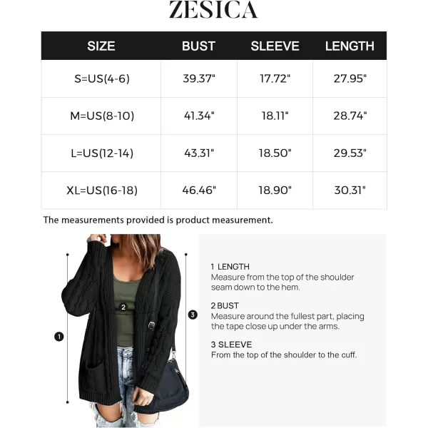 imageZESICA Womens 2023 Fall Winter Chunky Cable Knit Open Front Sweater Long Sleeve Casual Loose Cardigan Outerwear CoatsAllblack
