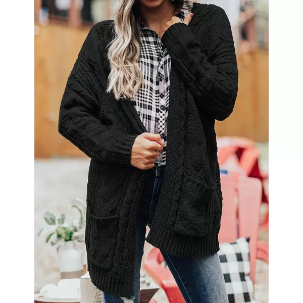 imageZESICA Womens 2023 Fall Winter Chunky Cable Knit Open Front Sweater Long Sleeve Casual Loose Cardigan Outerwear CoatsAllblack