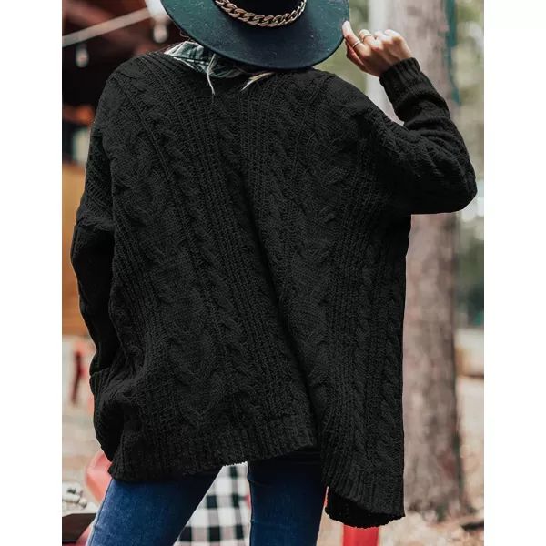 imageZESICA Womens 2023 Fall Winter Chunky Cable Knit Open Front Sweater Long Sleeve Casual Loose Cardigan Outerwear CoatsAllblack