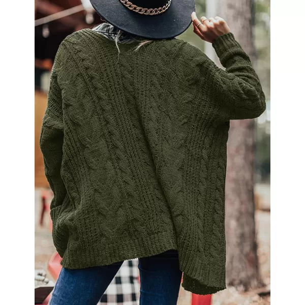 imageZESICA Womens 2023 Fall Winter Chunky Cable Knit Open Front Sweater Long Sleeve Casual Loose Cardigan Outerwear CoatsArmygreen