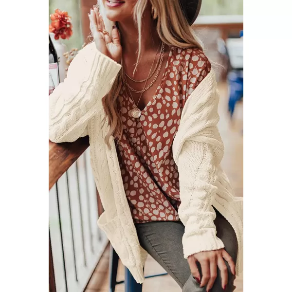 imageZESICA Womens 2023 Fall Winter Chunky Cable Knit Open Front Sweater Long Sleeve Casual Loose Cardigan Outerwear CoatsBeige