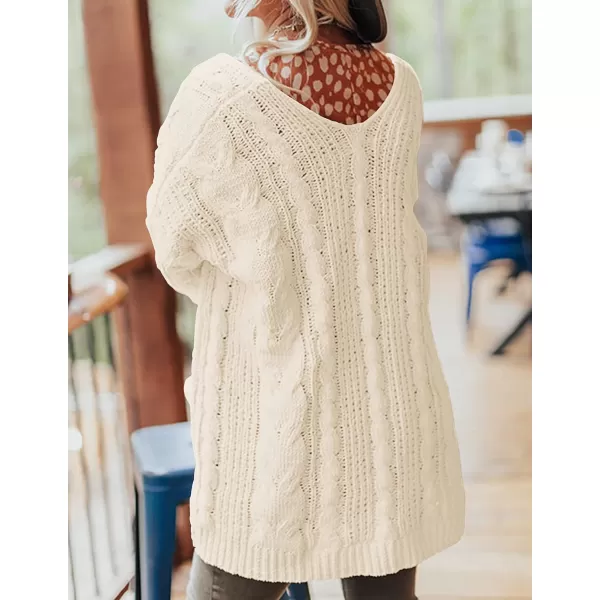 imageZESICA Womens 2023 Fall Winter Chunky Cable Knit Open Front Sweater Long Sleeve Casual Loose Cardigan Outerwear CoatsBeige