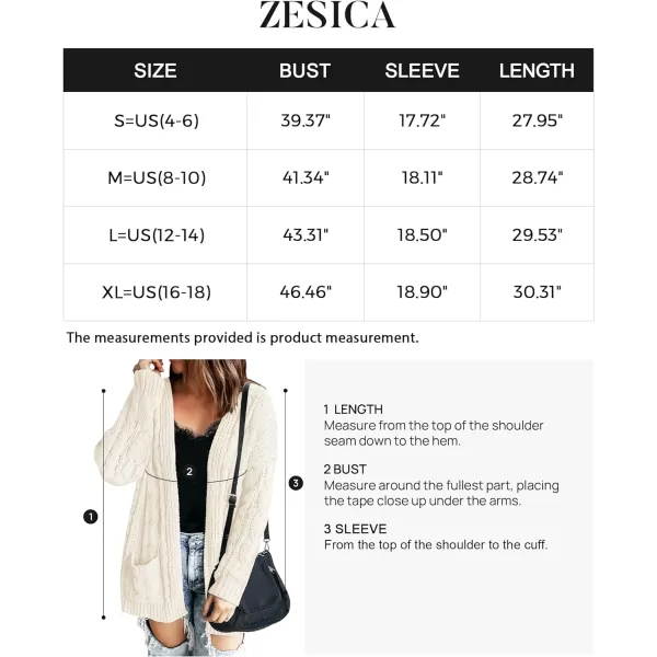 imageZESICA Womens 2023 Fall Winter Chunky Cable Knit Open Front Sweater Long Sleeve Casual Loose Cardigan Outerwear CoatsBeige