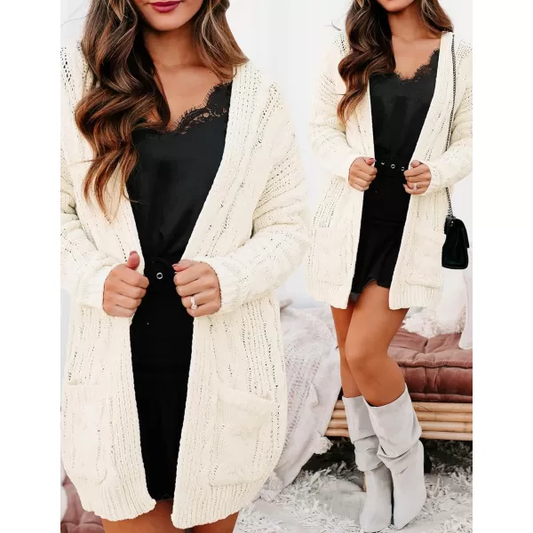 imageZESICA Womens 2023 Fall Winter Chunky Cable Knit Open Front Sweater Long Sleeve Casual Loose Cardigan Outerwear CoatsBeige