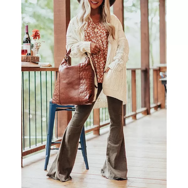 imageZESICA Womens 2023 Fall Winter Chunky Cable Knit Open Front Sweater Long Sleeve Casual Loose Cardigan Outerwear CoatsBeige
