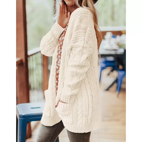 imageZESICA Womens 2023 Fall Winter Chunky Cable Knit Open Front Sweater Long Sleeve Casual Loose Cardigan Outerwear CoatsBeige