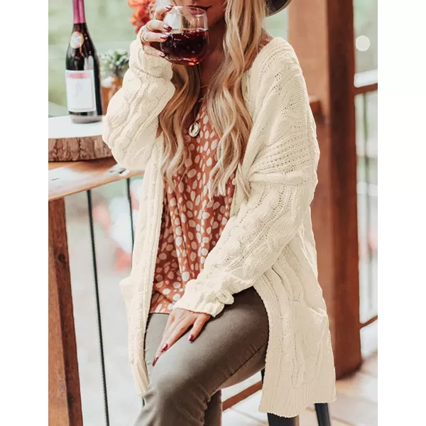 imageZESICA Womens 2023 Fall Winter Chunky Cable Knit Open Front Sweater Long Sleeve Casual Loose Cardigan Outerwear CoatsBeige