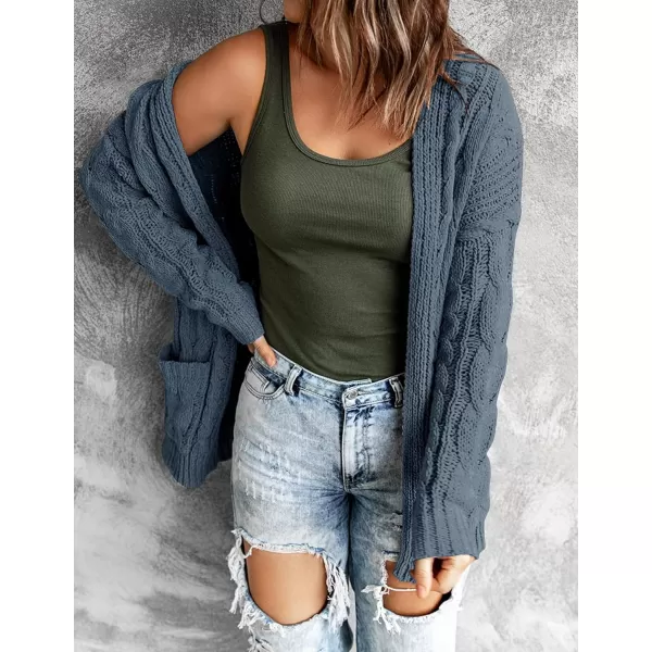 imageZESICA Womens 2023 Fall Winter Chunky Cable Knit Open Front Sweater Long Sleeve Casual Loose Cardigan Outerwear CoatsDustyblue
