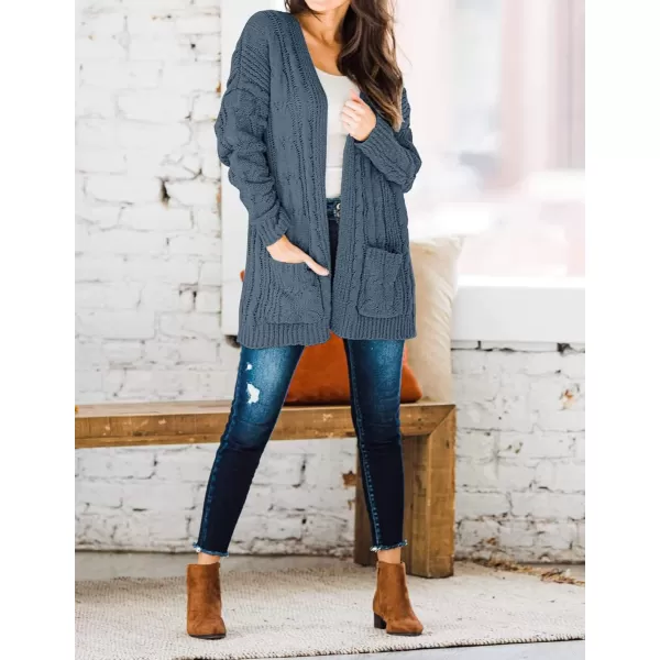 imageZESICA Womens 2023 Fall Winter Chunky Cable Knit Open Front Sweater Long Sleeve Casual Loose Cardigan Outerwear CoatsDustyblue