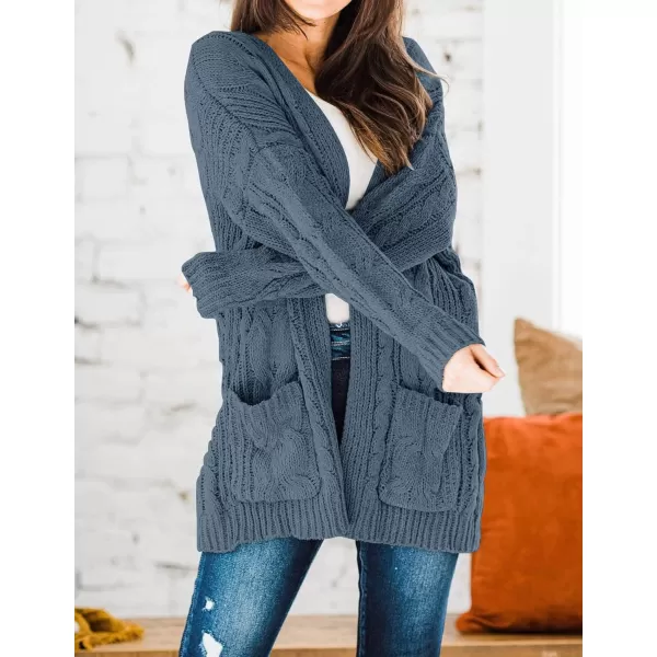 imageZESICA Womens 2023 Fall Winter Chunky Cable Knit Open Front Sweater Long Sleeve Casual Loose Cardigan Outerwear CoatsDustyblue