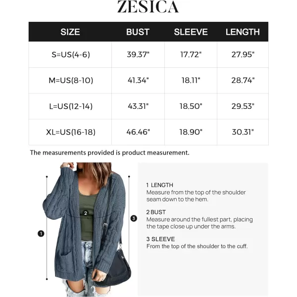imageZESICA Womens 2023 Fall Winter Chunky Cable Knit Open Front Sweater Long Sleeve Casual Loose Cardigan Outerwear CoatsDustyblue
