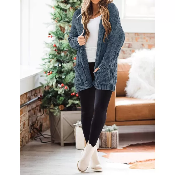 imageZESICA Womens 2023 Fall Winter Chunky Cable Knit Open Front Sweater Long Sleeve Casual Loose Cardigan Outerwear CoatsDustyblue