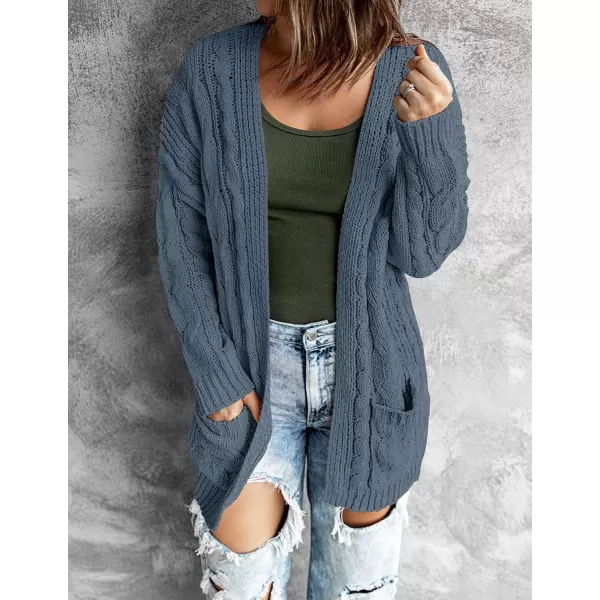 imageZESICA Womens 2023 Fall Winter Chunky Cable Knit Open Front Sweater Long Sleeve Casual Loose Cardigan Outerwear CoatsDustyblue