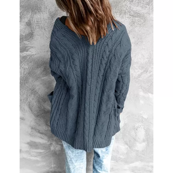 imageZESICA Womens 2023 Fall Winter Chunky Cable Knit Open Front Sweater Long Sleeve Casual Loose Cardigan Outerwear CoatsDustyblue
