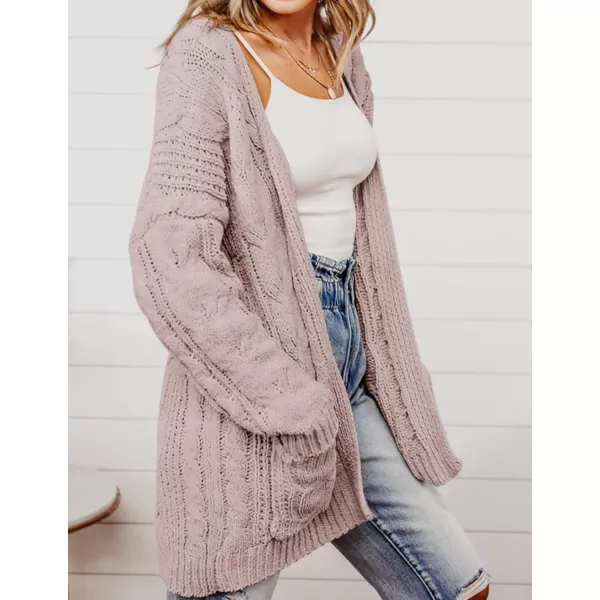 imageZESICA Womens 2023 Fall Winter Chunky Cable Knit Open Front Sweater Long Sleeve Casual Loose Cardigan Outerwear CoatsDustypink