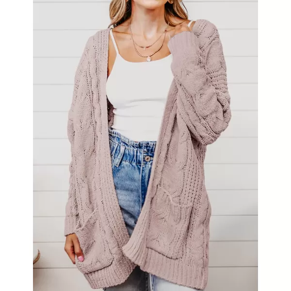 imageZESICA Womens 2023 Fall Winter Chunky Cable Knit Open Front Sweater Long Sleeve Casual Loose Cardigan Outerwear CoatsDustypink