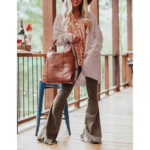imageZESICA Womens 2023 Fall Winter Chunky Cable Knit Open Front Sweater Long Sleeve Casual Loose Cardigan Outerwear CoatsDustypink