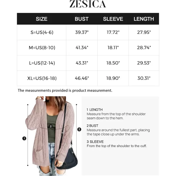 imageZESICA Womens 2023 Fall Winter Chunky Cable Knit Open Front Sweater Long Sleeve Casual Loose Cardigan Outerwear CoatsDustypink