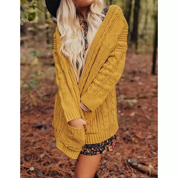 imageZESICA Womens 2023 Fall Winter Chunky Cable Knit Open Front Sweater Long Sleeve Casual Loose Cardigan Outerwear CoatsGinger