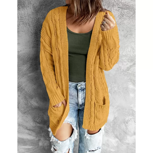 imageZESICA Womens 2023 Fall Winter Chunky Cable Knit Open Front Sweater Long Sleeve Casual Loose Cardigan Outerwear CoatsGinger