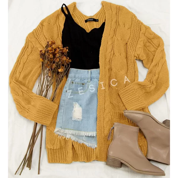 imageZESICA Womens 2023 Fall Winter Chunky Cable Knit Open Front Sweater Long Sleeve Casual Loose Cardigan Outerwear CoatsGinger