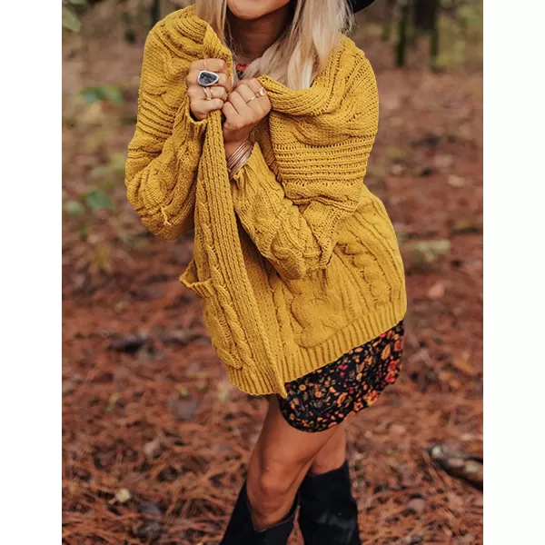 imageZESICA Womens 2023 Fall Winter Chunky Cable Knit Open Front Sweater Long Sleeve Casual Loose Cardigan Outerwear CoatsGinger