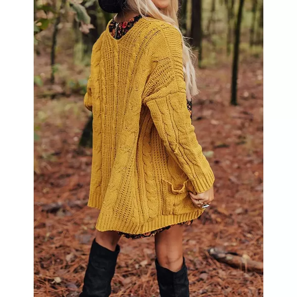 imageZESICA Womens 2023 Fall Winter Chunky Cable Knit Open Front Sweater Long Sleeve Casual Loose Cardigan Outerwear CoatsGinger