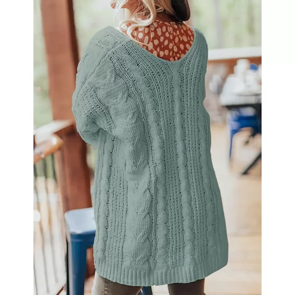imageZESICA Womens 2023 Fall Winter Chunky Cable Knit Open Front Sweater Long Sleeve Casual Loose Cardigan Outerwear CoatsLake