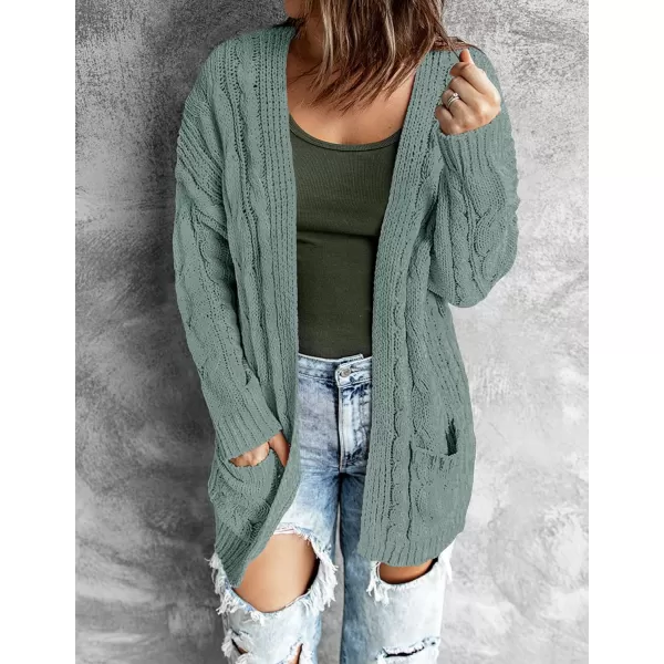 imageZESICA Womens 2023 Fall Winter Chunky Cable Knit Open Front Sweater Long Sleeve Casual Loose Cardigan Outerwear CoatsLake