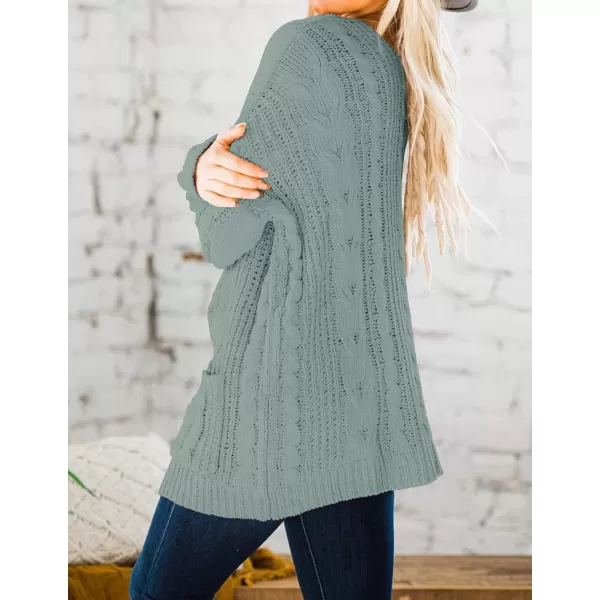 imageZESICA Womens 2023 Fall Winter Chunky Cable Knit Open Front Sweater Long Sleeve Casual Loose Cardigan Outerwear CoatsLake