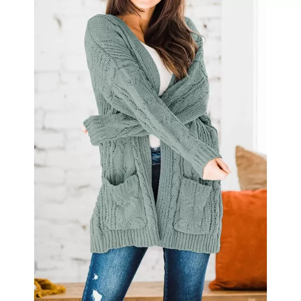 imageZESICA Womens 2023 Fall Winter Chunky Cable Knit Open Front Sweater Long Sleeve Casual Loose Cardigan Outerwear CoatsLake