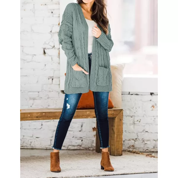 imageZESICA Womens 2023 Fall Winter Chunky Cable Knit Open Front Sweater Long Sleeve Casual Loose Cardigan Outerwear CoatsLake