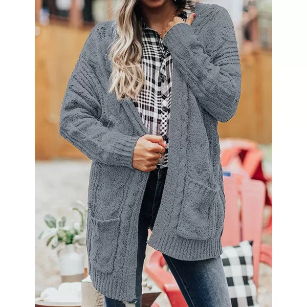 imageZESICA Womens 2023 Fall Winter Chunky Cable Knit Open Front Sweater Long Sleeve Casual Loose Cardigan Outerwear CoatsLightgrey