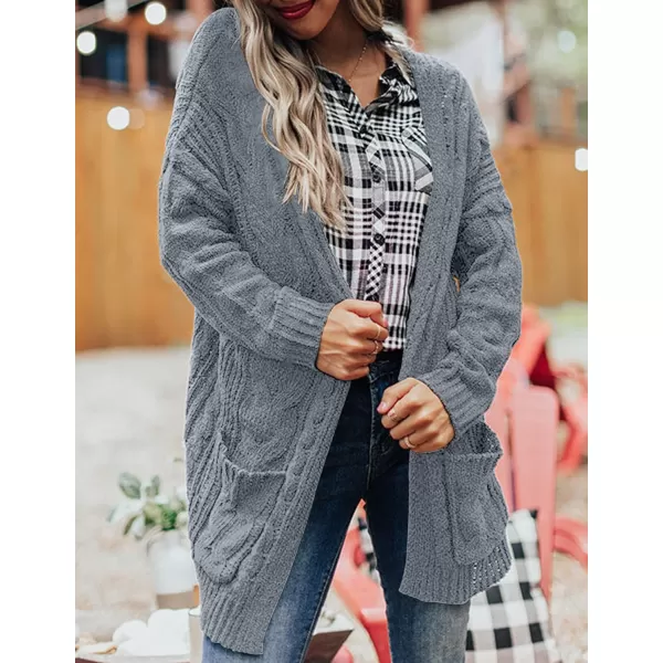 imageZESICA Womens 2023 Fall Winter Chunky Cable Knit Open Front Sweater Long Sleeve Casual Loose Cardigan Outerwear CoatsLightgrey