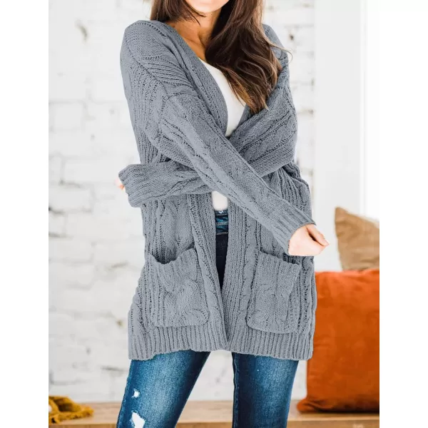imageZESICA Womens 2023 Fall Winter Chunky Cable Knit Open Front Sweater Long Sleeve Casual Loose Cardigan Outerwear CoatsLightgrey