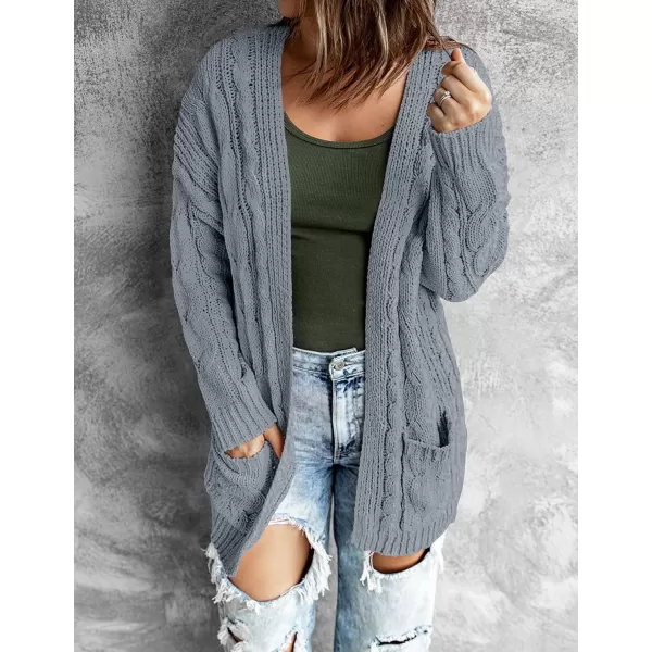imageZESICA Womens 2023 Fall Winter Chunky Cable Knit Open Front Sweater Long Sleeve Casual Loose Cardigan Outerwear CoatsLightgrey