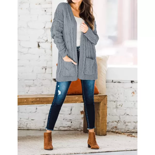 imageZESICA Womens 2023 Fall Winter Chunky Cable Knit Open Front Sweater Long Sleeve Casual Loose Cardigan Outerwear CoatsLightgrey