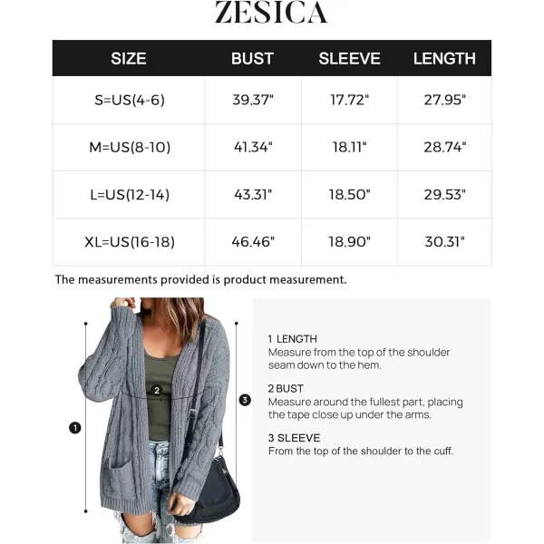imageZESICA Womens 2023 Fall Winter Chunky Cable Knit Open Front Sweater Long Sleeve Casual Loose Cardigan Outerwear CoatsLightgrey