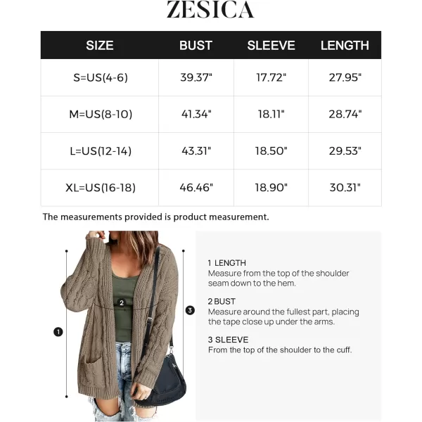 imageZESICA Womens 2023 Fall Winter Chunky Cable Knit Open Front Sweater Long Sleeve Casual Loose Cardigan Outerwear CoatsMocha