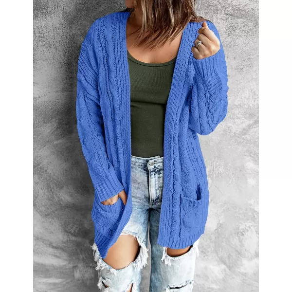 imageZESICA Womens 2023 Fall Winter Chunky Cable Knit Open Front Sweater Long Sleeve Casual Loose Cardigan Outerwear CoatsRoyalblue
